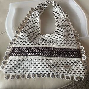 BTG Badgley Mischka Woven Tote Bag Coin Trim Y2K Statement Purse